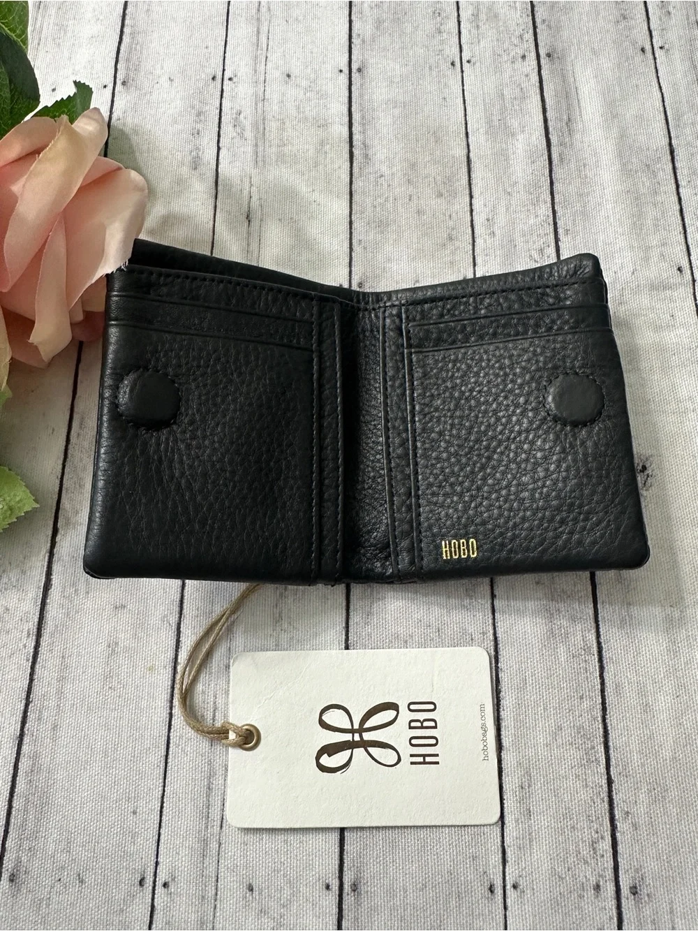 NWT HOBO Black with Gold Studs Lumen Mini Wallet